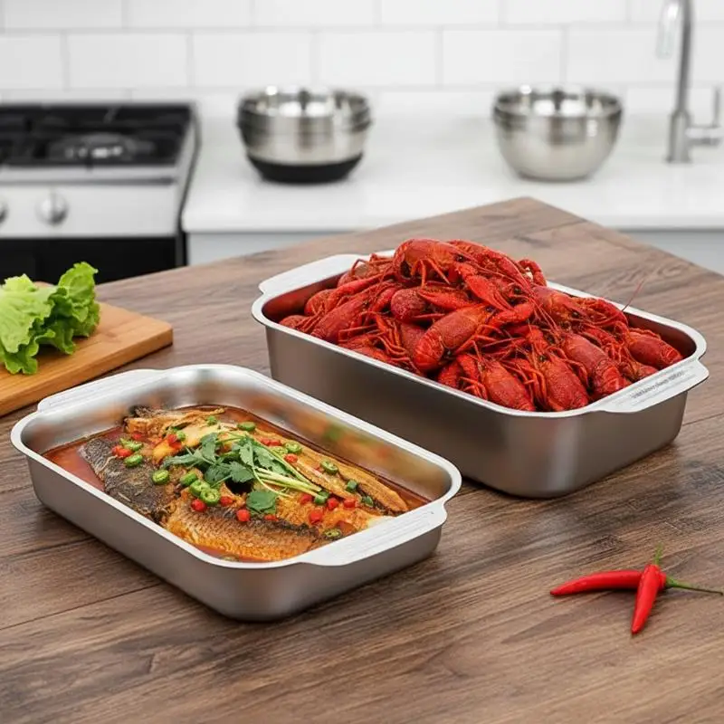 For Lasagna Cake Chicken Kitchen Use Stainless Steel Cooking Roasting Dish With Lid Oven Safe Baking Tray