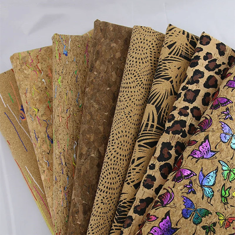 100x138cm Vintage Soft Cork Synthetic Leather Fabric For Garment Handbags Handmade Floral PU Leather