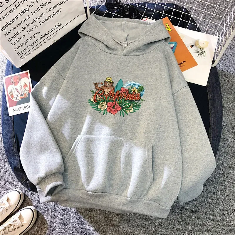 

California Surfing Print Hoodies Teens Daily Street Wear Spring Long Sleeve Sweaters Casual Funny Loose Hooded Top