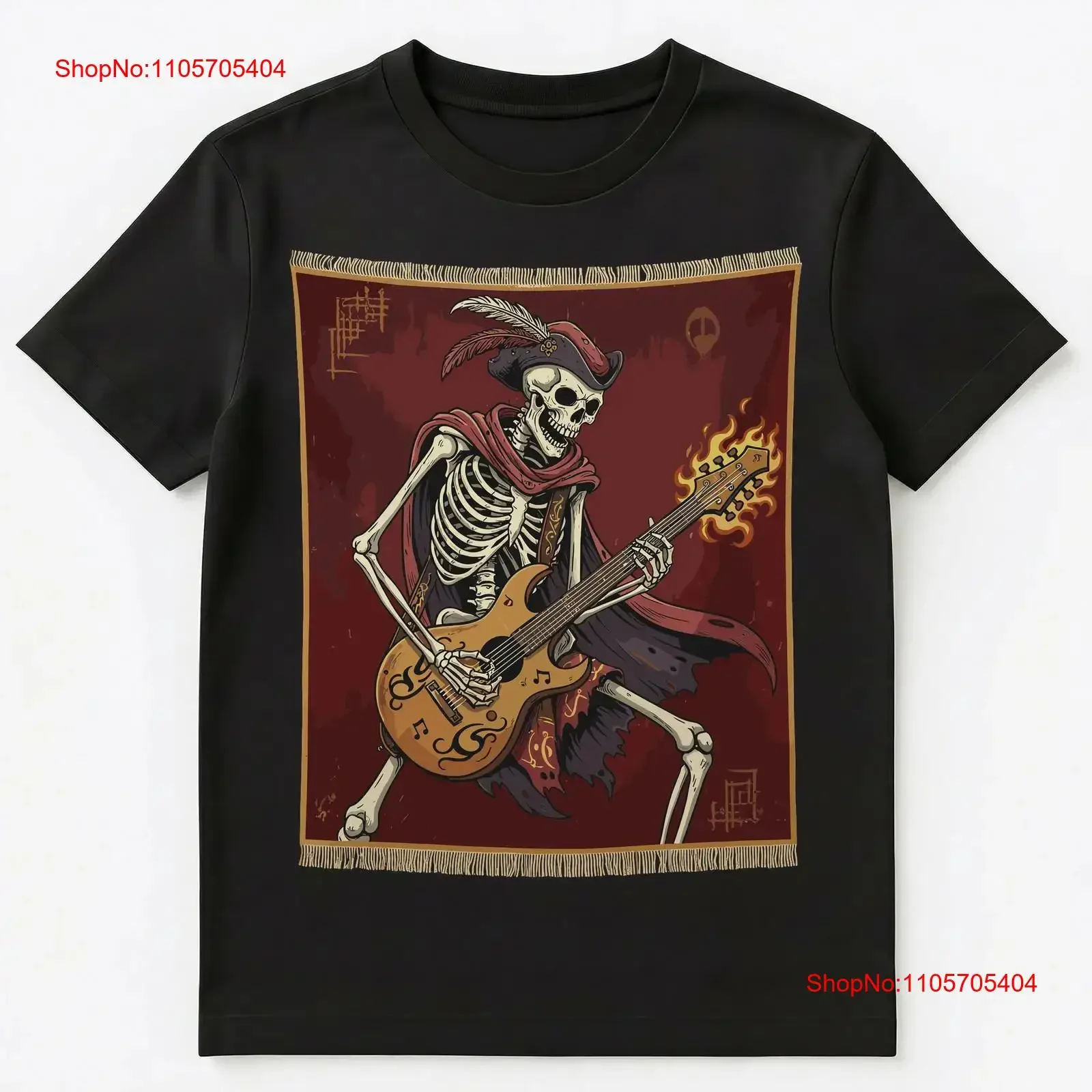 Heavy Music Fan Skeleton Shredding Guitar Rock Tapestry T Shirt long or short sleeves vintage Washed streetwear Comfortable