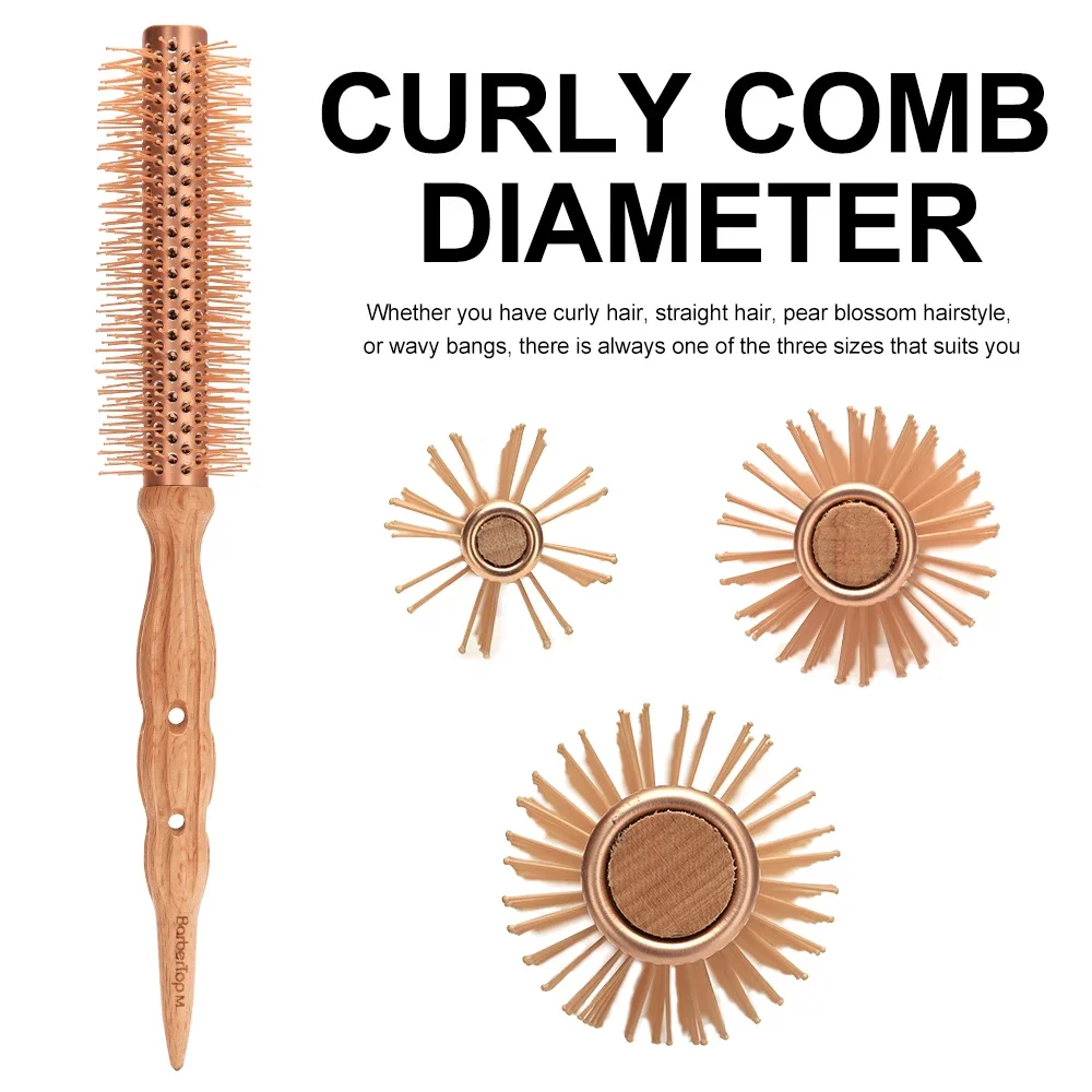 

Barbertop Wood Round Curly Combs For Women Salon Hairdressing Massage Brush Barber Aluminum Tube Hair Styling Comb