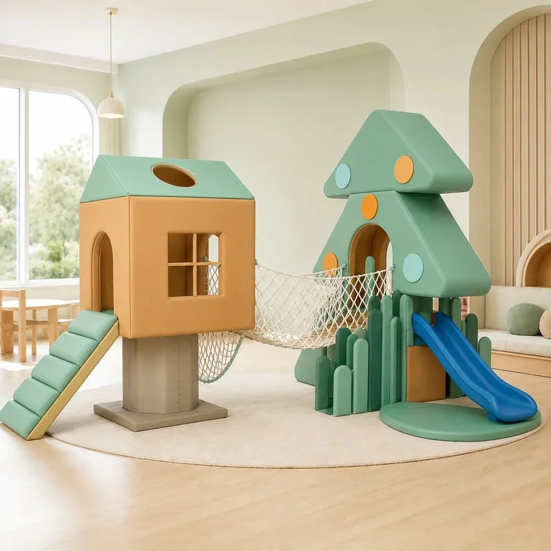Custom Forest Theme Indoor Playground Treehouse with Slide for Kids Cafe, Shopping Mall and Commercial Soft Play Center