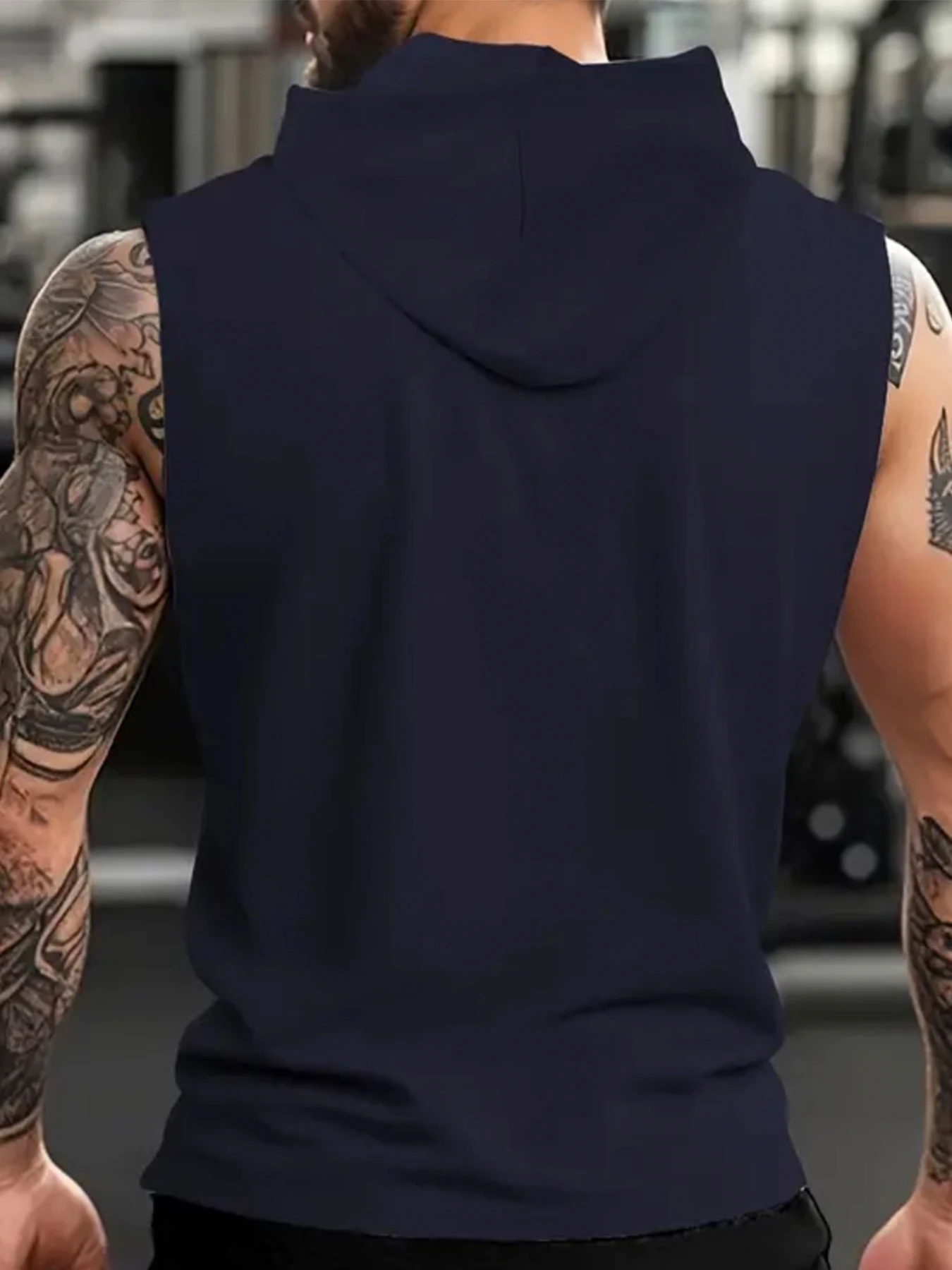 2026 Sommer Herren Einfarbig Weiße Ärmellose Kapuzenweste, Polyester Fitness-Workout Kapuzen-Tanktop mit Kängurutasche – Detail 7
