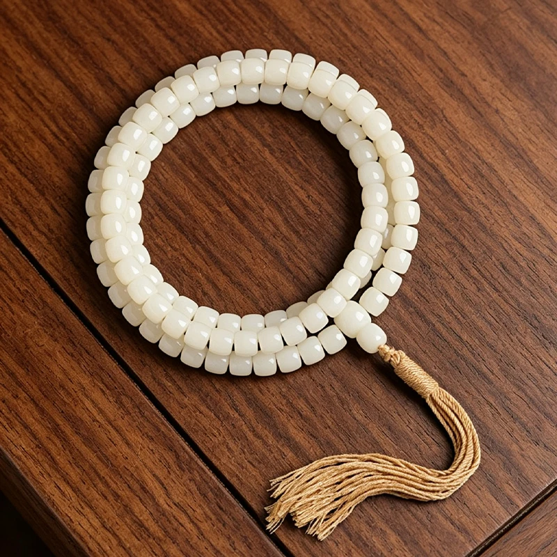 Natural Bodhi 108 Mara Beads Necklace Handmade Meditation Rosary 8mm 108 Beaded Tassel Necklace Long Stretch Jewelry