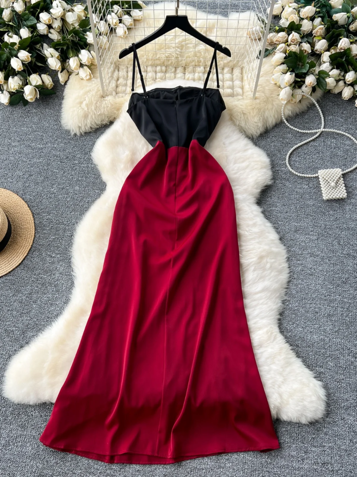 Ele Avondjurk Dames Court Sle Retro Tie Taille Strapl Midi Lengte Zijde Dr Koreaanse Sle A-lijn Rok