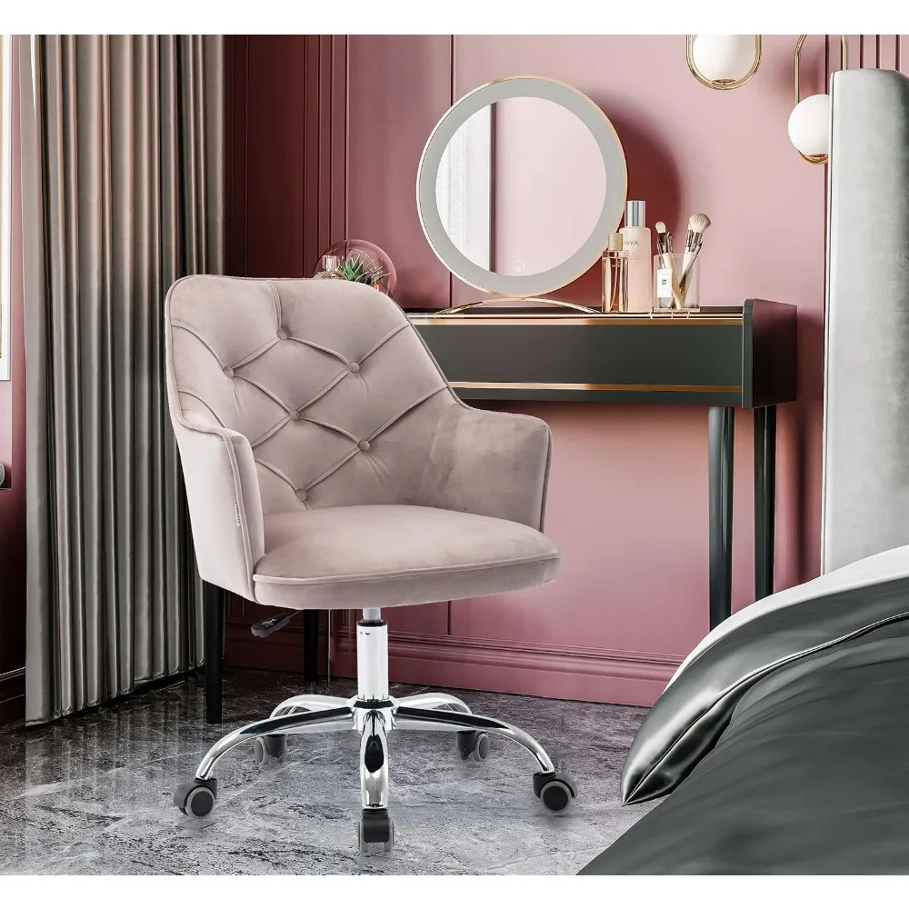 

Modern Velvet Swivel Office Chair, Adjustable Height, Ergonomic Design, Office Chair with Wheels, Gray