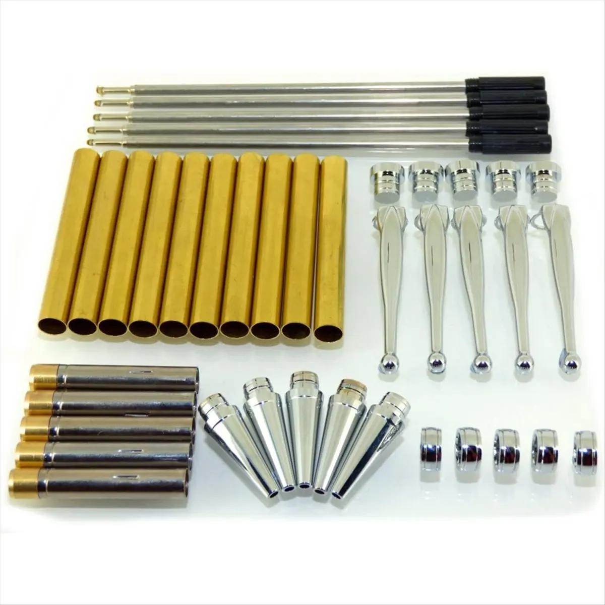 A45I Woodturning Fancy Slimline Pen Kit Set X 5, Chrome Silver Finish, Twist