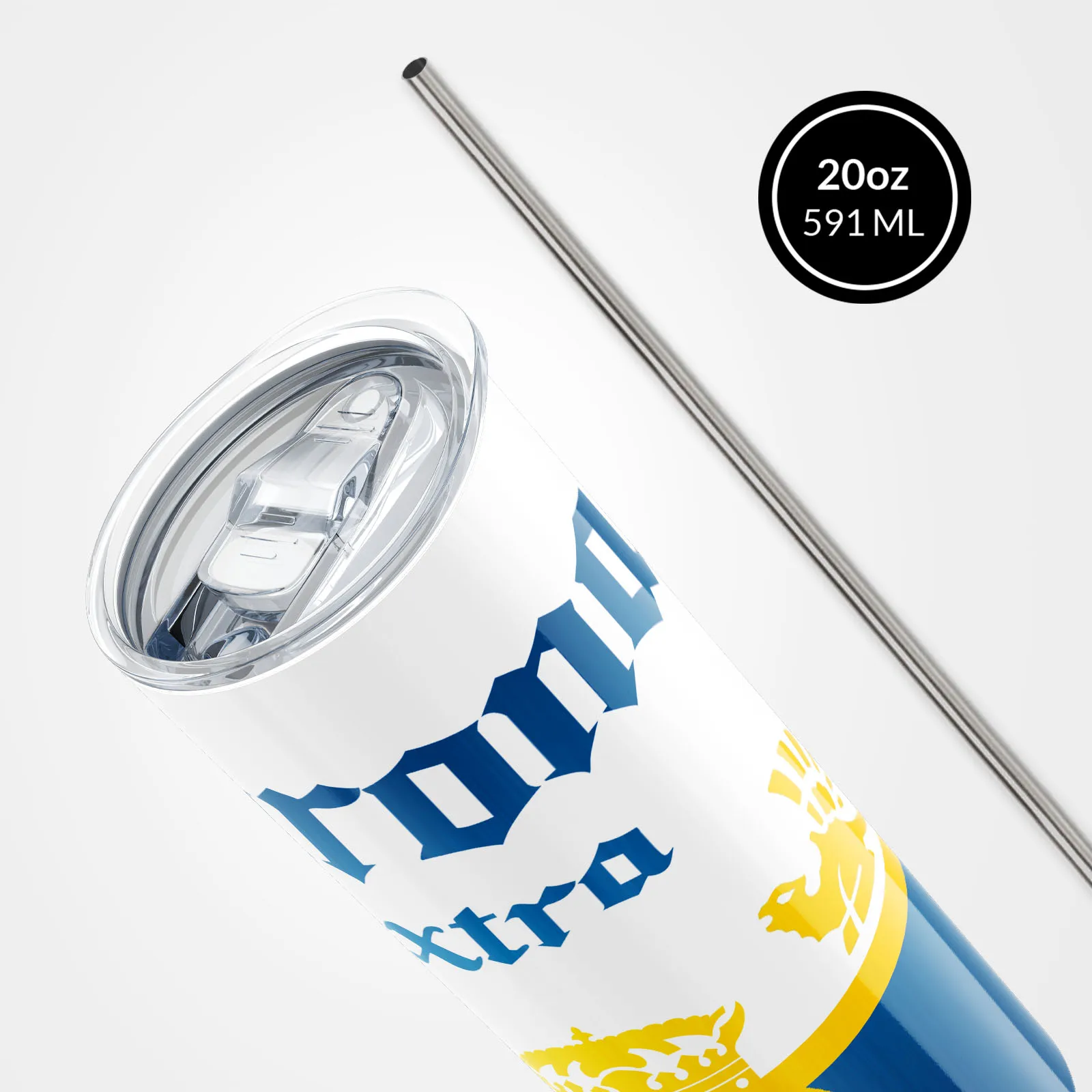 1pc CORONA EXTRA CAN TUMBLER- Includes One 20oz Metal Insulated Tumbler, Lid & Straw