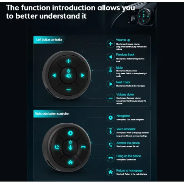 Steering Wheel Control Button Controller Universal Wireless Setup Bright Screen for Car Interior Buttons Stickers Trend