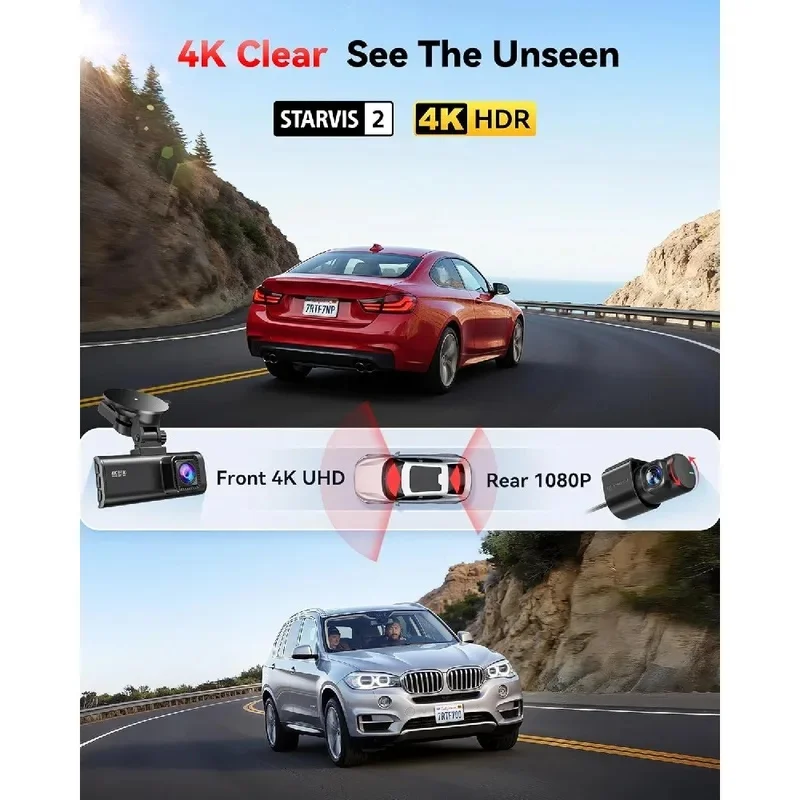 4K Front and Rear Car Interior Cameras Car WiFi Camera Built-in GPS Gravity Sensor 170 Wide-Angle 3-Inch Screen 24H Parking Mode