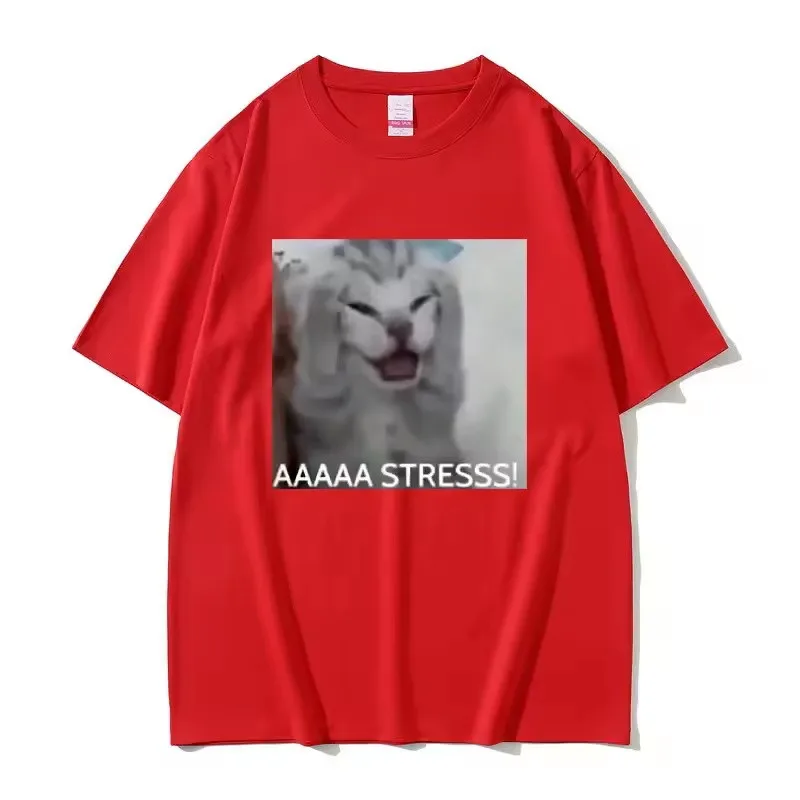 Cute Funny Stressed Cat Meme Tshirt Summer Men Women's Casual Loose Oversized T-shirts Women's Short Sleeve T Shirts