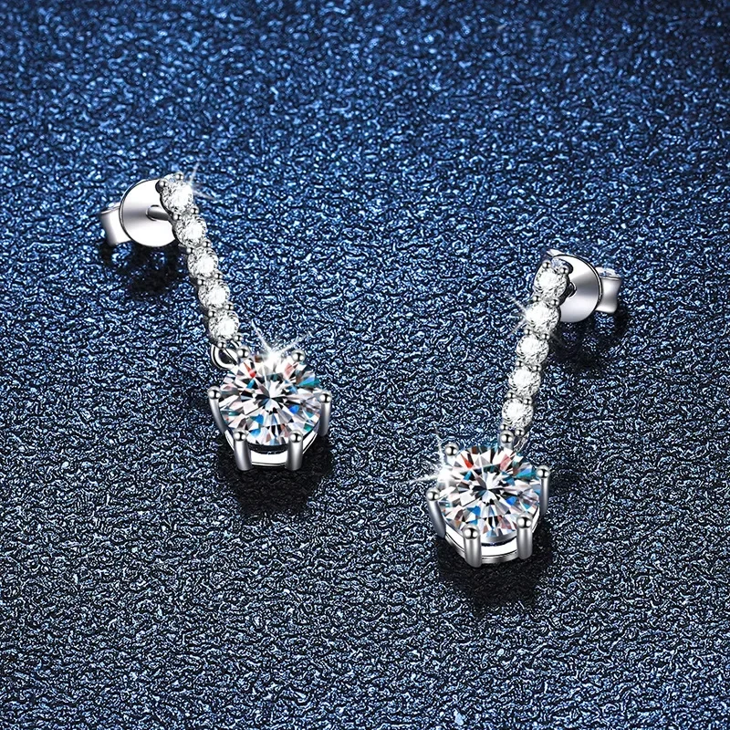 Pendientes de moissanita de Color D de 1 quilate para mujer, joyería fina de diamante brillante con pendiente de 18k chapado en plata esterlina GRA 925