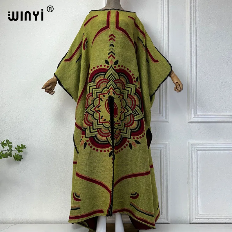 WINYI autumn print Middle East holiday kaftan evening dress Elegant robe African Women winter Caftan women party فساتين طويلة