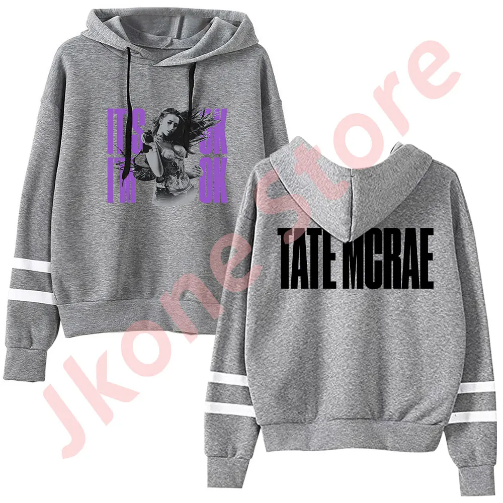 

Tate McRae It's ok I'm ok Logo Merch Пуловеры унисекс Модные уличные толстовки с рукавами и параллельными перекладинами без карманов