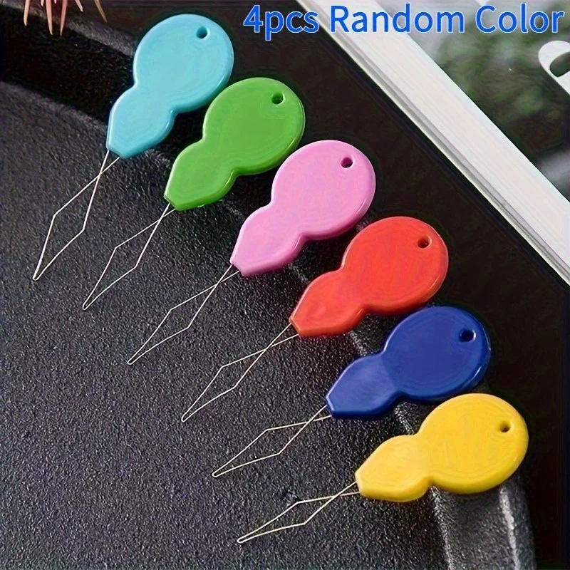 4-Pack Multi-Color Slip-Resistant Plastic Needle Threader Sewing Tool Kit for Hand Stitching Knitting Quilting DIY Craft Port...
