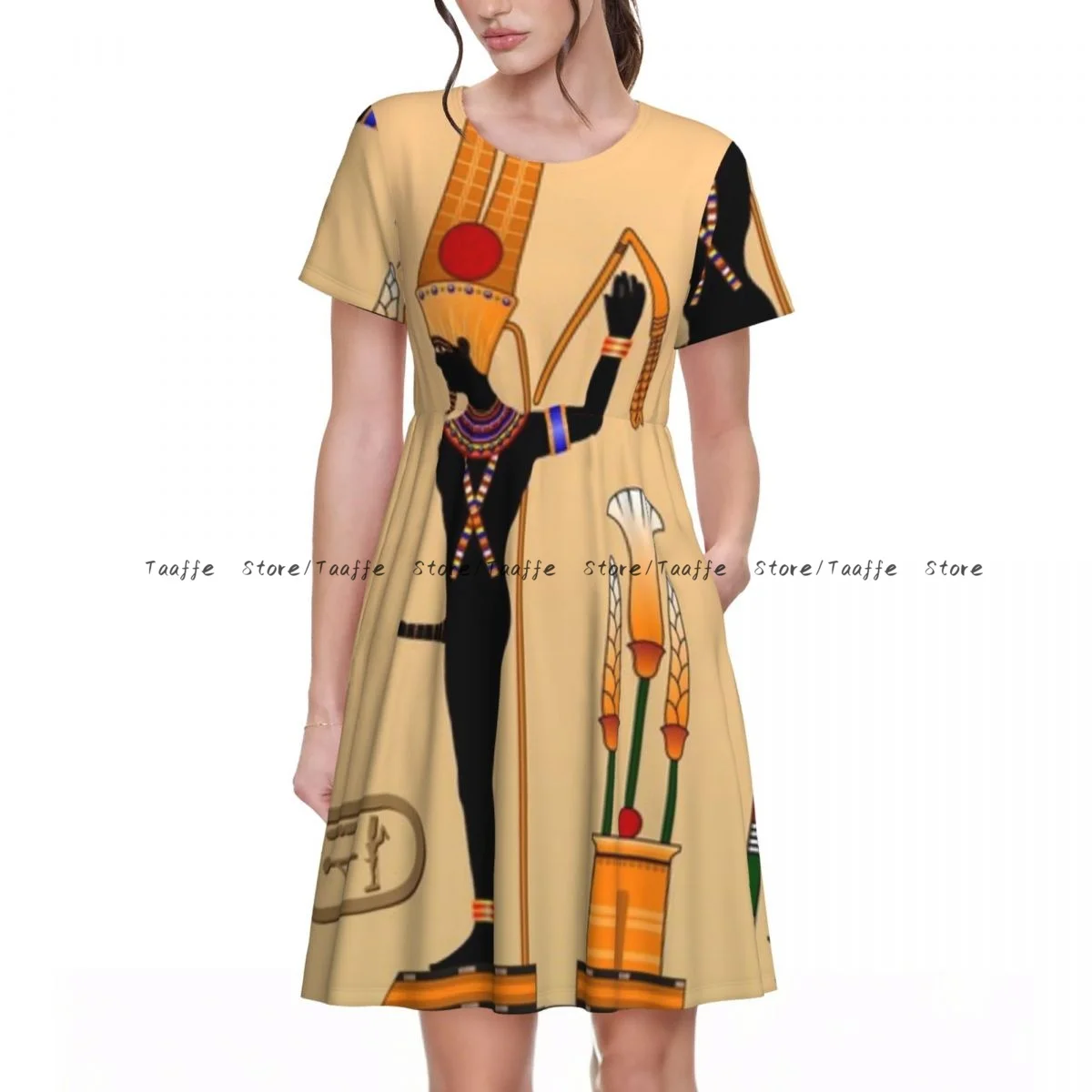 فستان نسائي صيفي من مصر القديمة فستان كاجوال برقبة دائرية وأكمام قصيرة #1