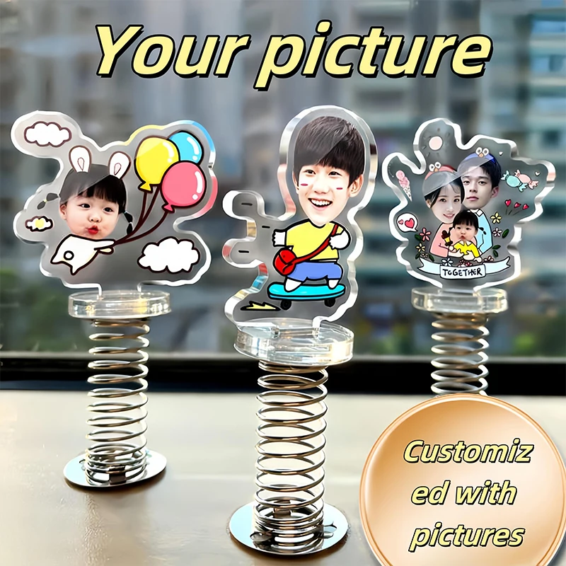 Custom Photo Acrylic Car Spring Rod Figure Stand Picture Car Accessory Suitable For Couples Personalized Logo Pic Jewelry Stand