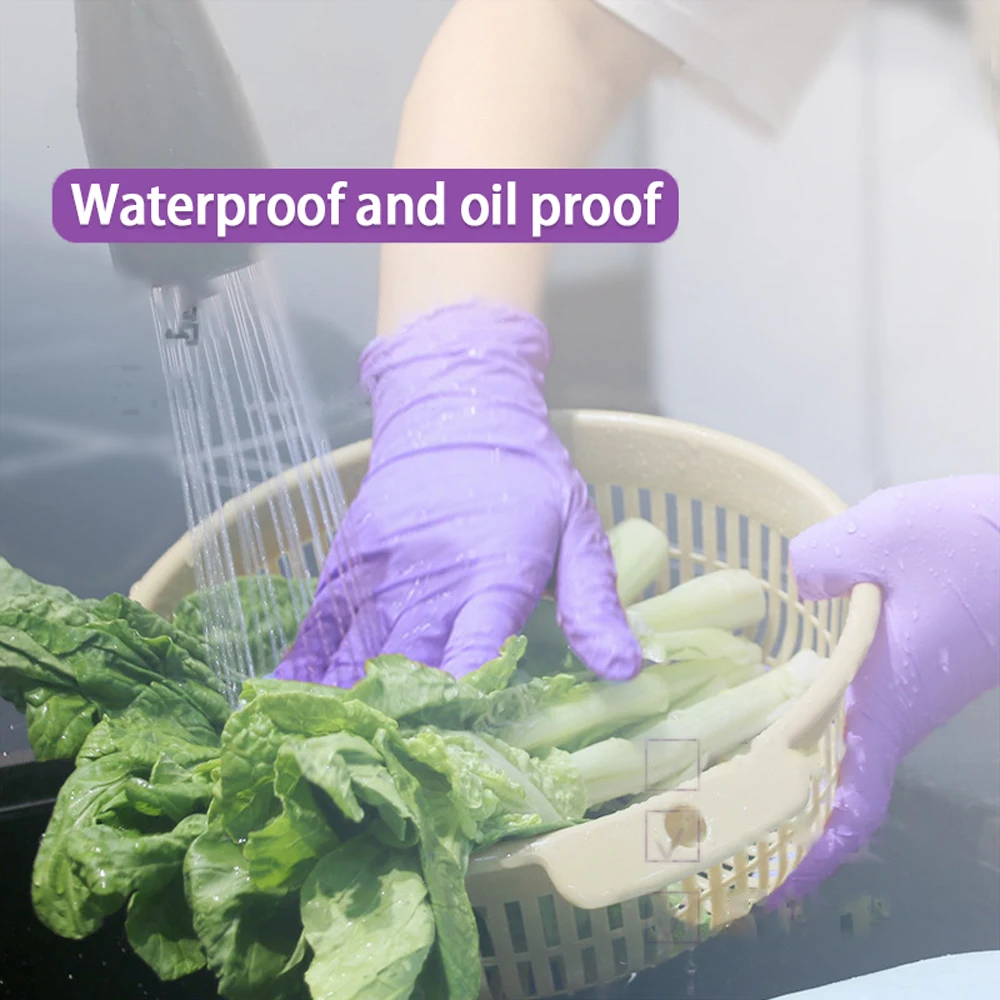 50/100pcs disposable purple nitrile gloves, food contact gloves, dishwashing oil resistant hair dye tattoo gloves