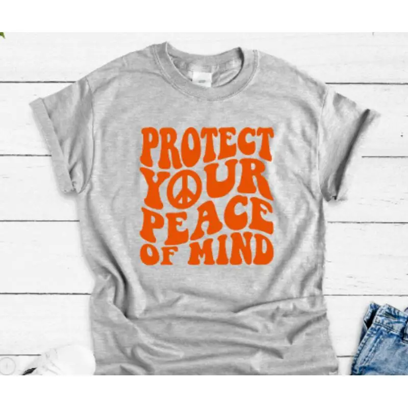 حماية سلامك من العقل تي شيرت رمادي #1