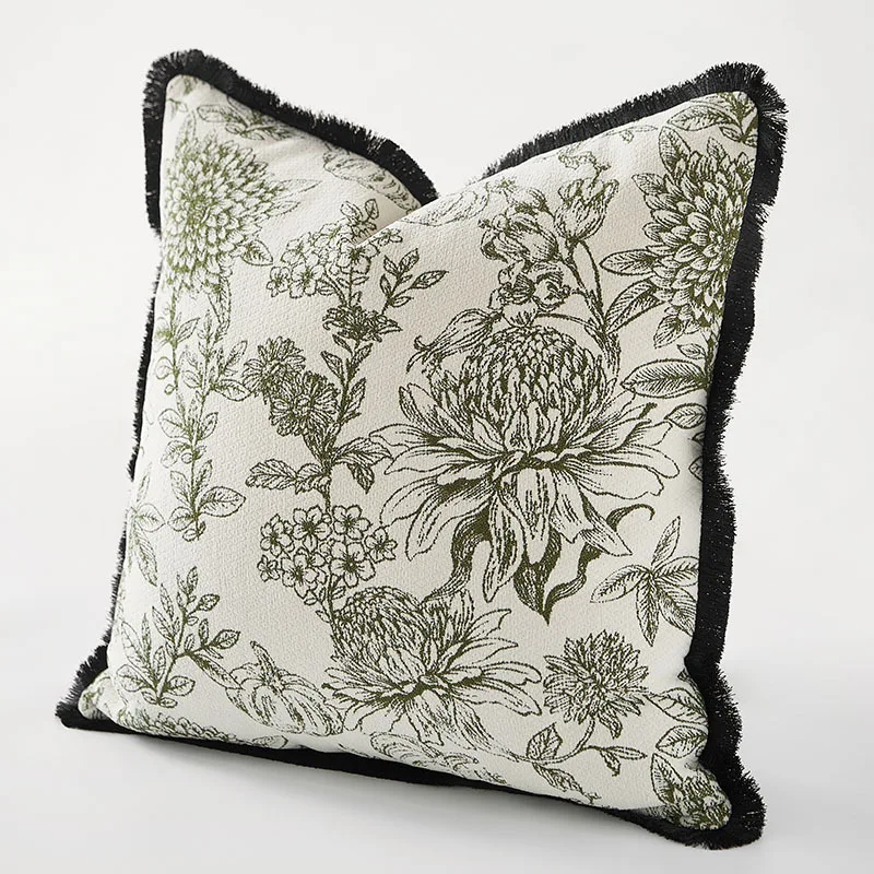 French Luxury Retro Plant Jacquard Cushion Cover Advanced Pillow Covers Decorative for Tassel Edge Living Room Sofa  Pillow Case