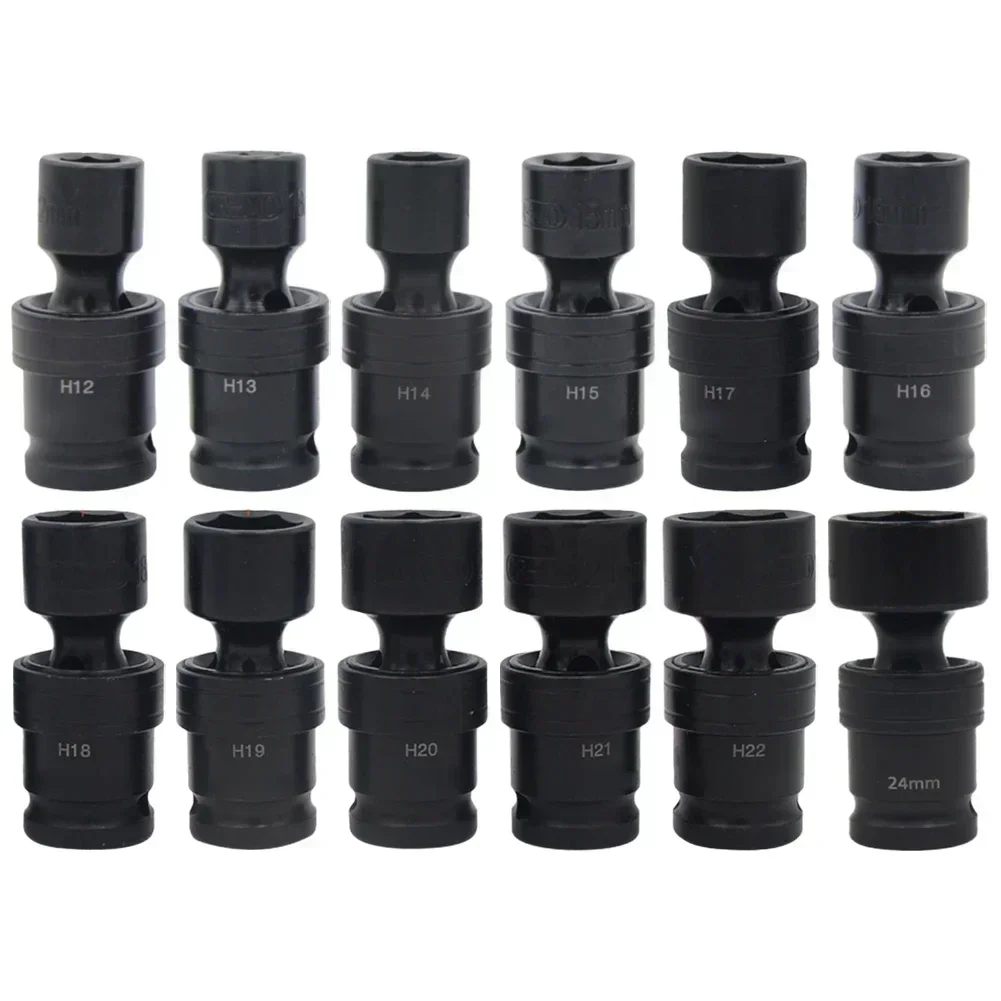 1/2 นิ้ว Universal Joint Hex ซ็อกเก็ตประแจไฟฟ้าอะแดปเตอร์ Chrome Steel Hex ซ็อกเก็ตสําหรับนิวเมติกประแจ 12-24 มม.