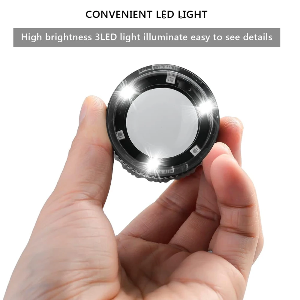 30X Pocket Magnifier with Scale LED UV Light Illuminated Magnifying Glasses Adjustable Focal HD Loupe Jewelry Tool Reading Lupa