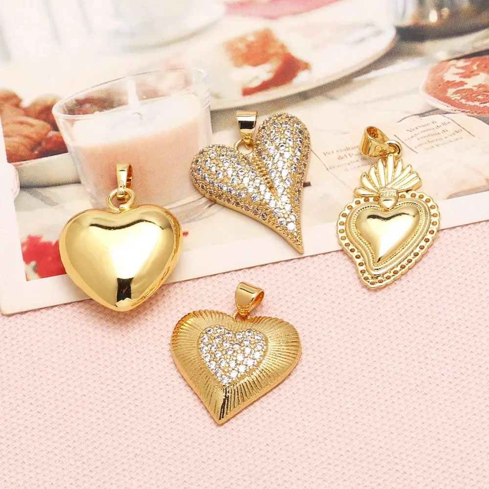 OCESRIO Trendy White Crystal Heart Pendant for Necklaces Copper Gold Plated Handmade DIY Jewelry Making Supplies pdtb761