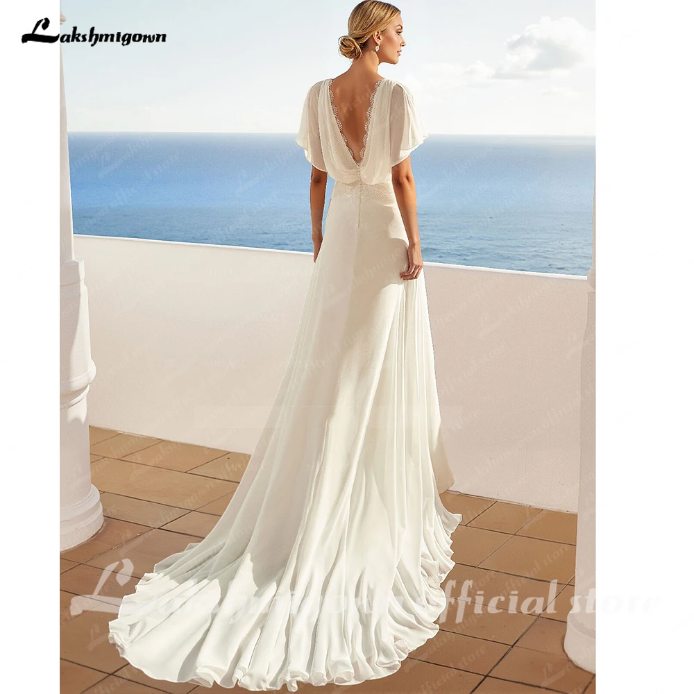 Lakshmigown Boho Pizzo Aperto Indietro A-Line Wrap Abiti da sposa Estate 2025 Novità in spiaggia Abiti da sposa Chiffon Personalizzato