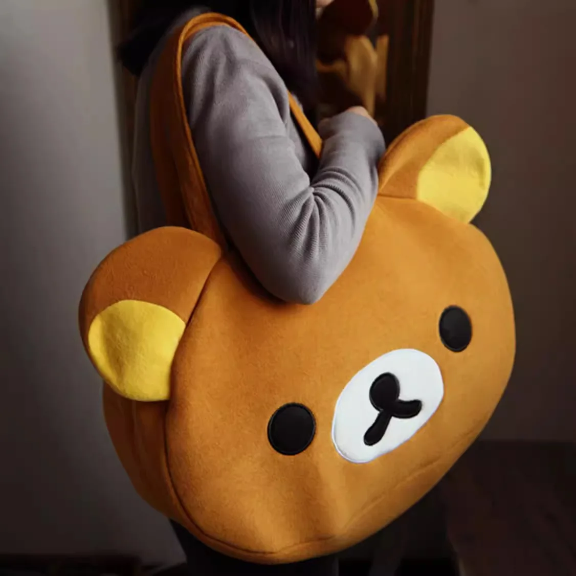 Cartoon Rilakkumas Shoulder Bag Kawaii Rilakkumas Bear Plush Hand Bag Large Capacity Shopping Traveling Gym Clothes Storage Bag