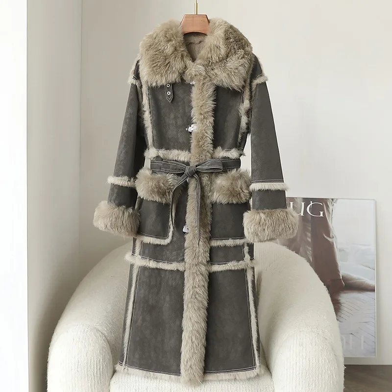 2024 Fall and Winter Rabbit Haire Coat Lady Medium-length Wool Collar Suede Women Young Jacket Parka JT437