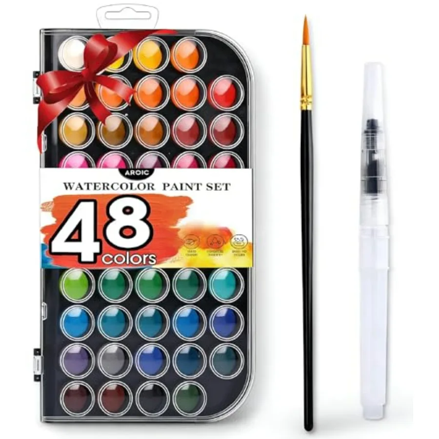 Colors, Washable WaterColor Paint Set with a Refillable Water Brush Pen Travel Art Kit for Beginners and Artists Birthday Gift