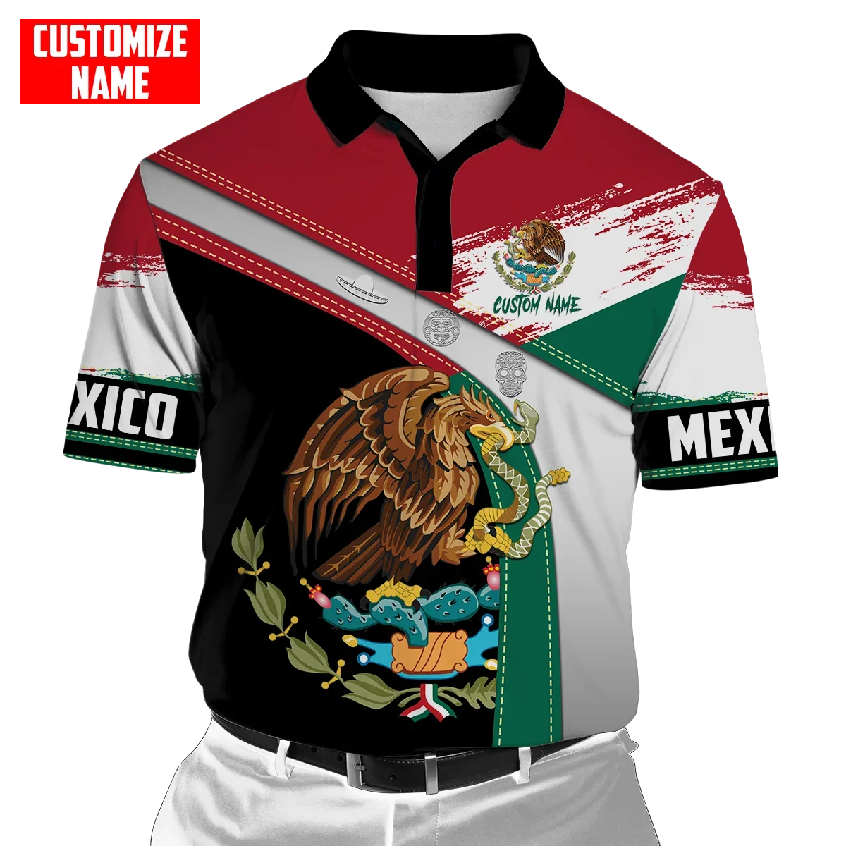 Personalized Name Mexico Aztec Flag 3D All Over Printed Fashion Polo Shirt Men Short Sleeve Polo shirt Summer T-shirt Gift POP09