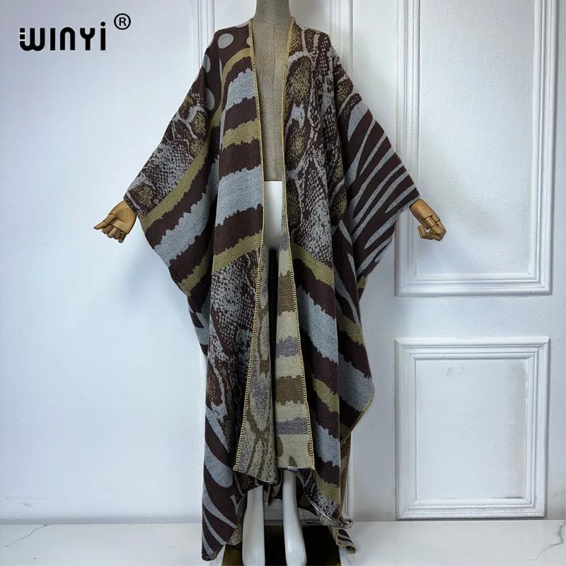 

WINYI Africa Fashion retro print Winter cardigan woman kimono party dress Thick Warm Female abaya winter outfits for women coat