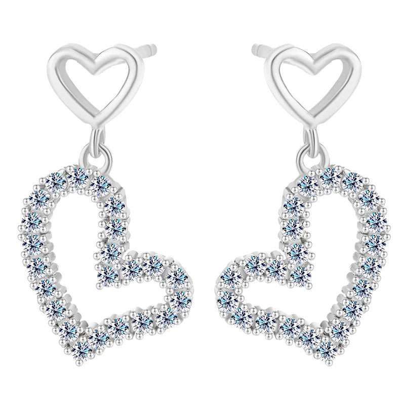 

S925 Sterling Silver Micro Pave Hollow Double Heart Moissanite Drop Earrings Women Fashion Luxury Heart Dangle Earrings Fine Jew