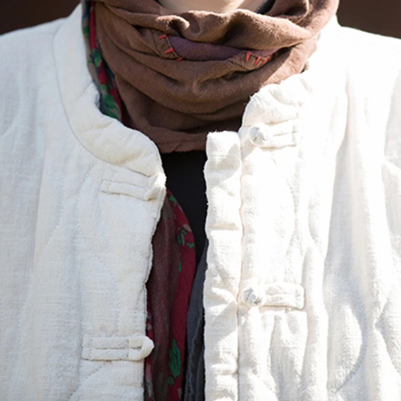 Giacca corta in cotone vestibilità ampia da donna Autunno Inverno Stile cinese Artistico retrò Cappotto in cotone caldo Materiale misto lino
