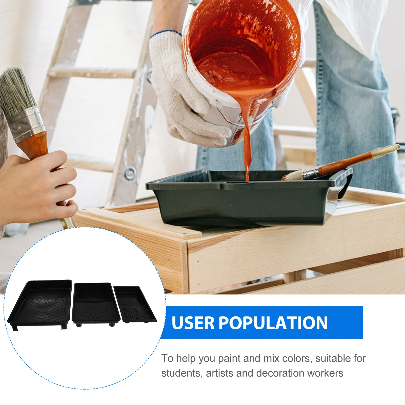 3Pcs Plastic Paint Trays Stackable Durable Large Capacity Wall Paint Mixing Tools Color Mixing Container for Watercolor Gouache