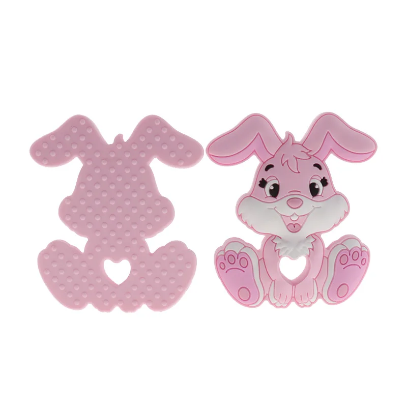 QHBC 10PCS Rabbit Silicone Cute Bunny Baby Teether BPA Free Animal Teething Pendant Chewing Teething Jewelry Newborn Shower Toy