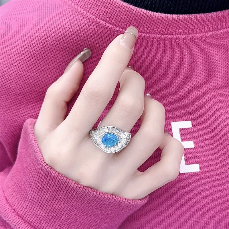 Luxury Water Drop Women Leaf Engagement Rings AAA Blue Cubic Zirconia Proposal 925 Silver Rings for Girlfriend Anniversary Gift