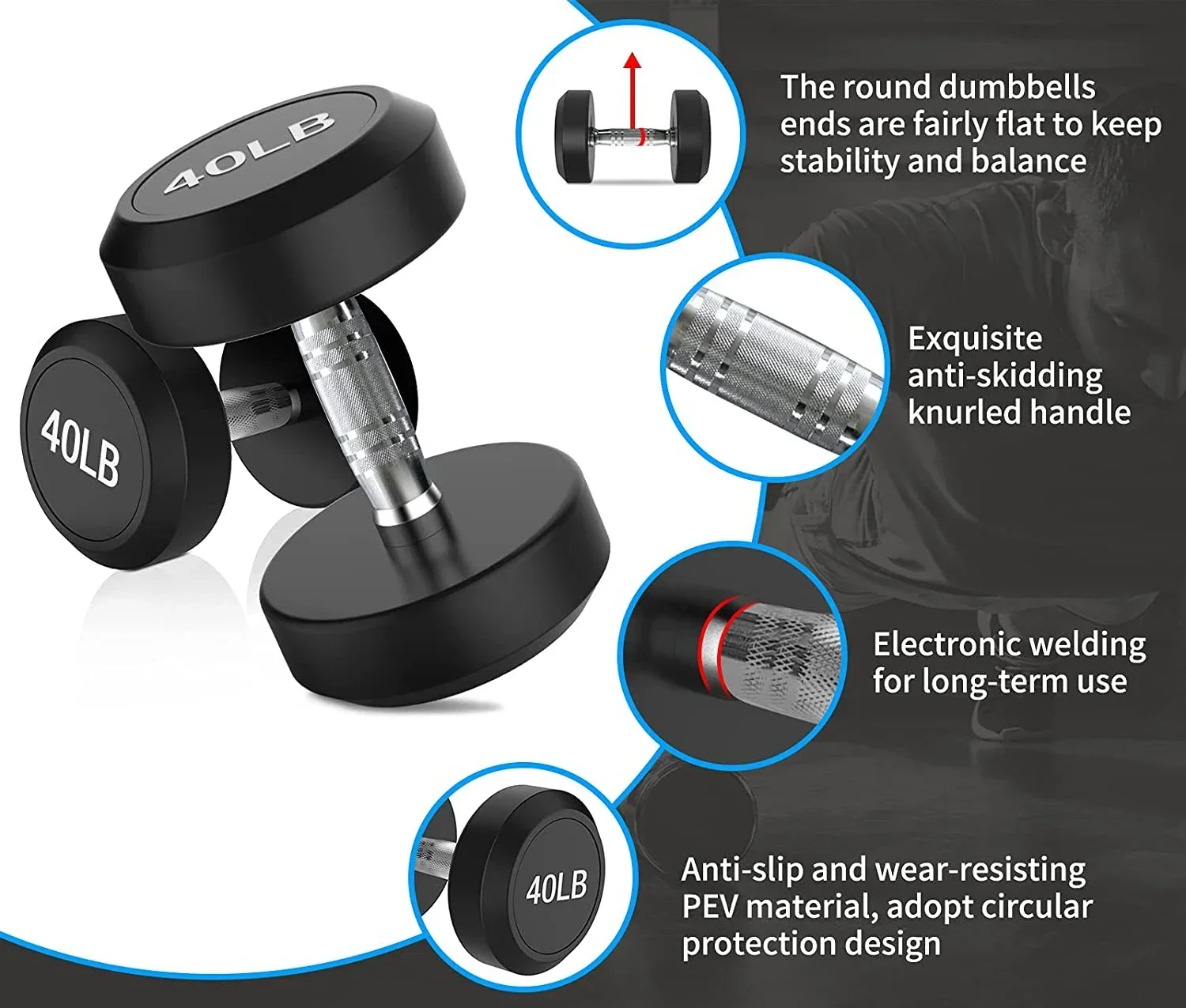 best selling 2.5kg 5kg 10kg 20kg 24kg 40kg kilos pu round dumbbell