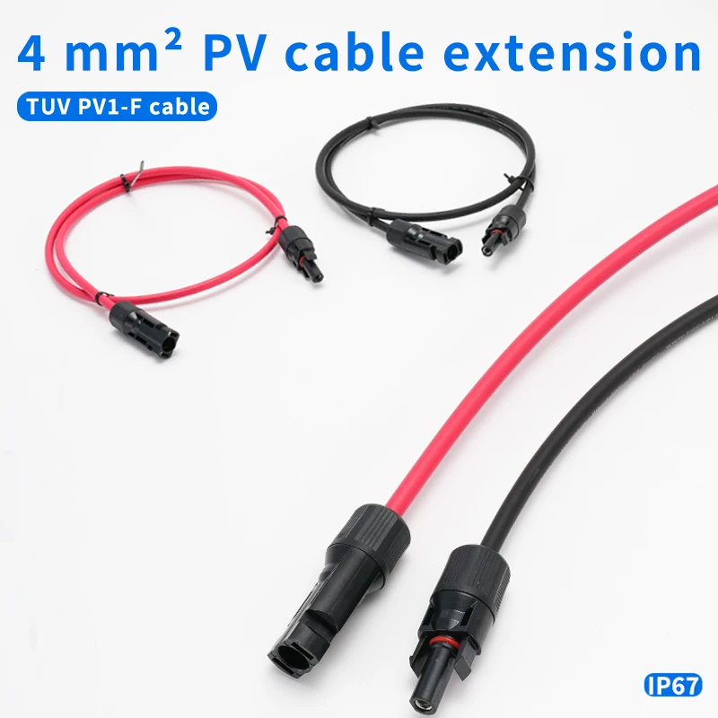 

1 пара красно-черных двухсторонних удлинительных кабелей с разъемами для солнечных панелей, кабели для солнечных панелей 4 мм², фотоэлектрический провод