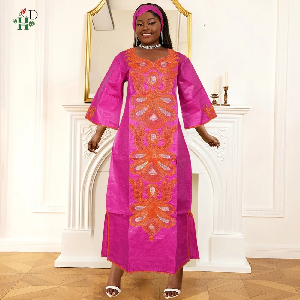 H&D African Clothes Embroidery Bazin For Women Tradition Dress Wedding Party Dress Ankara Robes Trads Wears African Clothes 2024