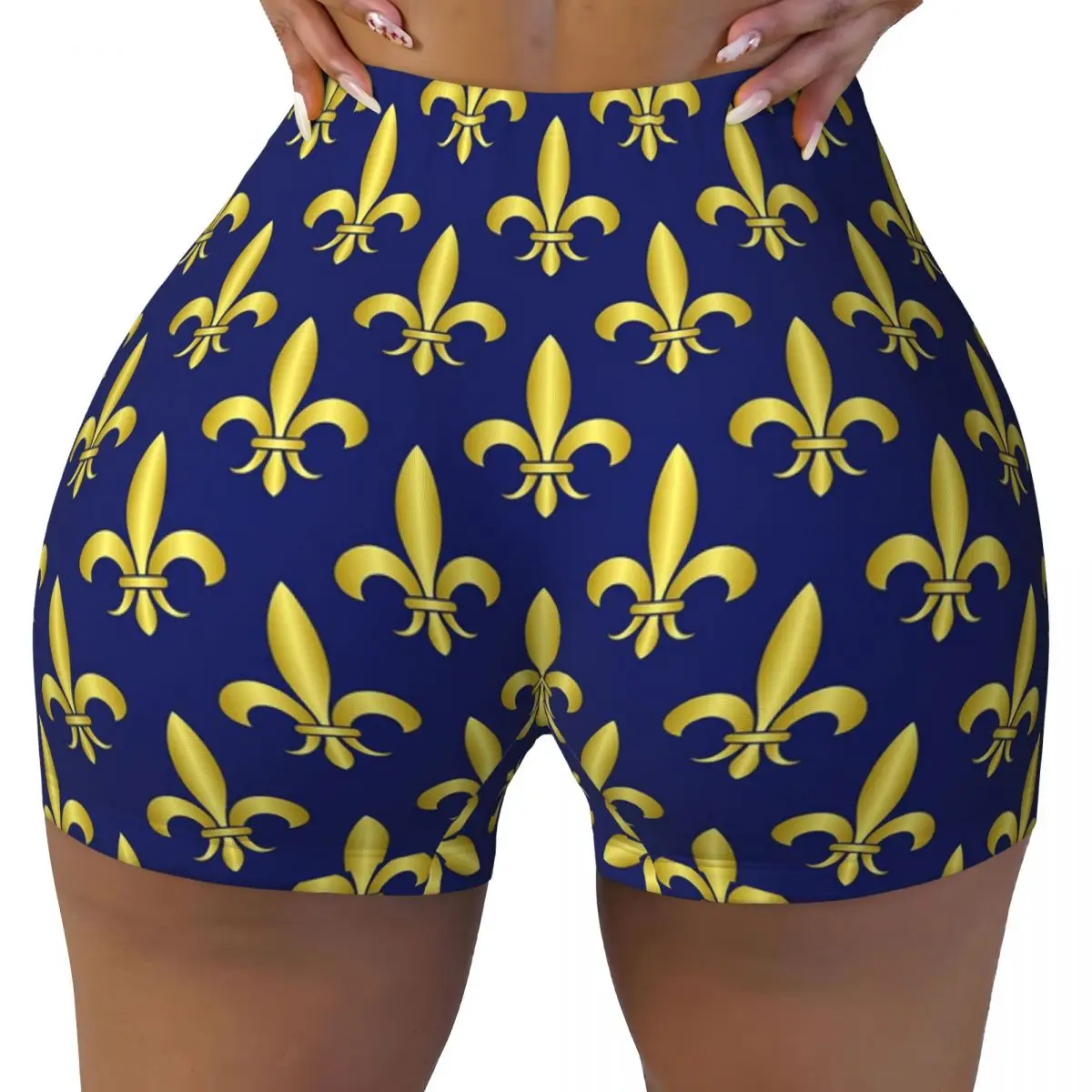 مخصص الذهب الأزرق فلور دي ليز الملكي زنبق اليوغا السراويل النساء الصالة الرياضية تجريب الجري الرياضية الكرة الطائرة السائق السراويل #1