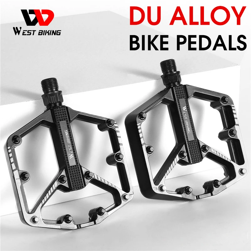 WEST BIKING DU Bearing Bicycle Pedal Anti-slip Cycling Pedal Ultralight Aluminum Alloy MTB Road Bike Pedal Bike Accessories