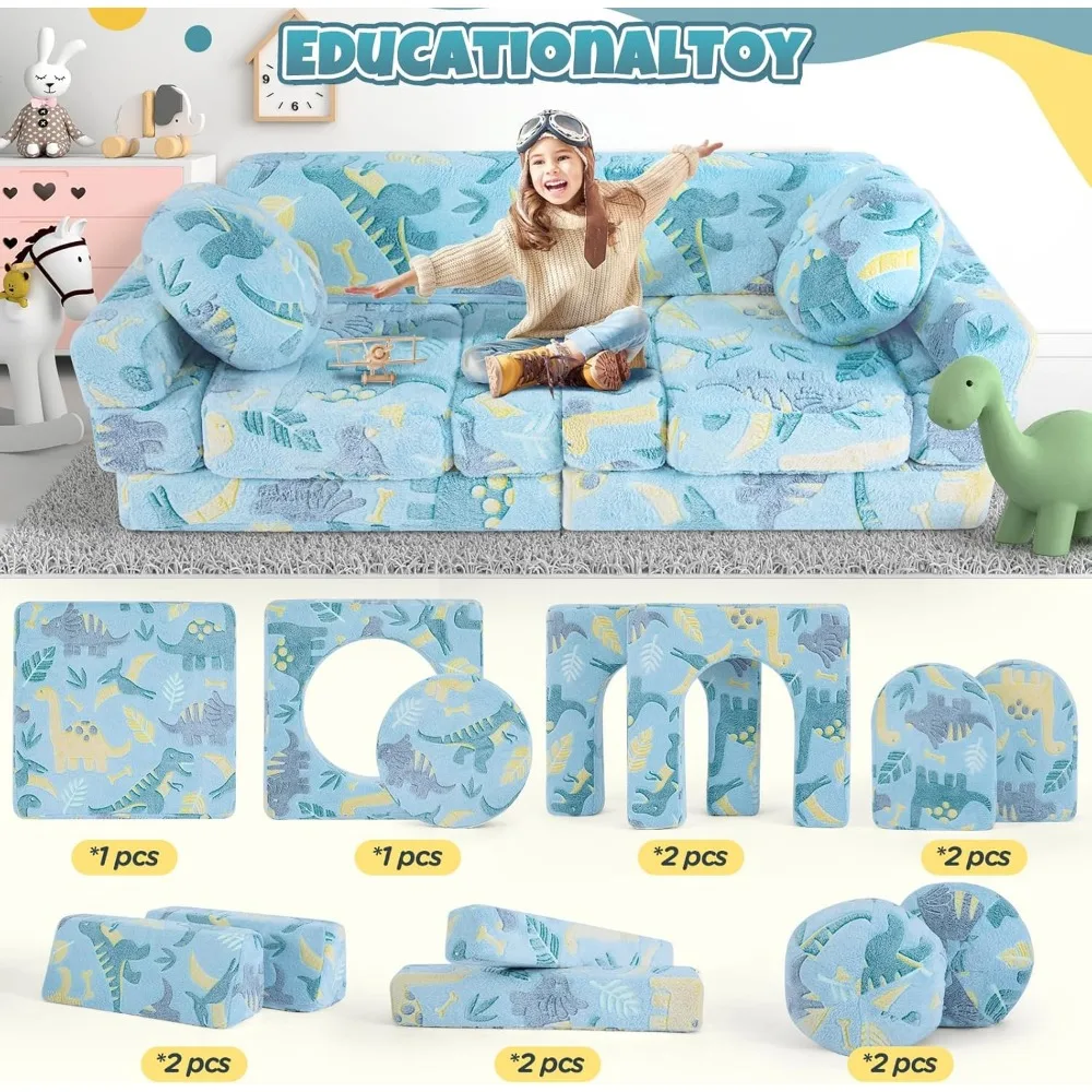 13PCS Kids Play Couch, Foam Modular Kids Couch Sofa, Glowing Toddler Couch Convertible Baby Play Couch Children Sofa