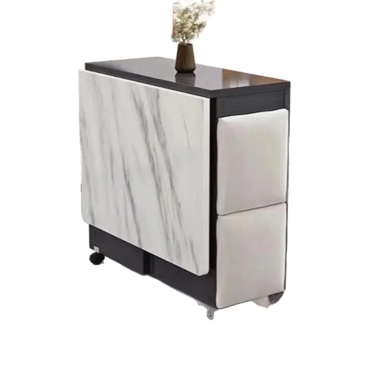Movable rock slab folding dining table and chairs household small apartment dining table rectangular multi-functional folding ta