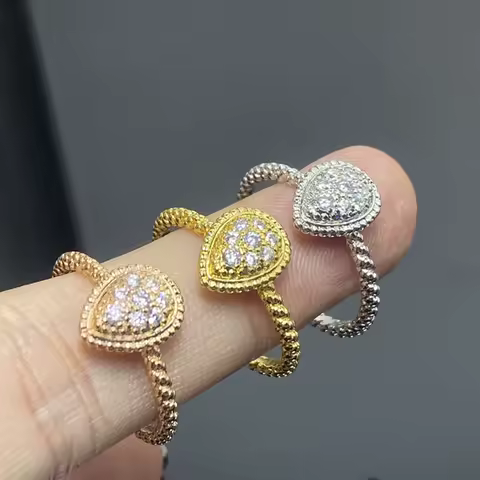 925 Sterling Silver Thick Gold Electroplated Water Ddroplet Shaped Women's Ring. Luxurious Eengagement Jewelry Holiday Gift