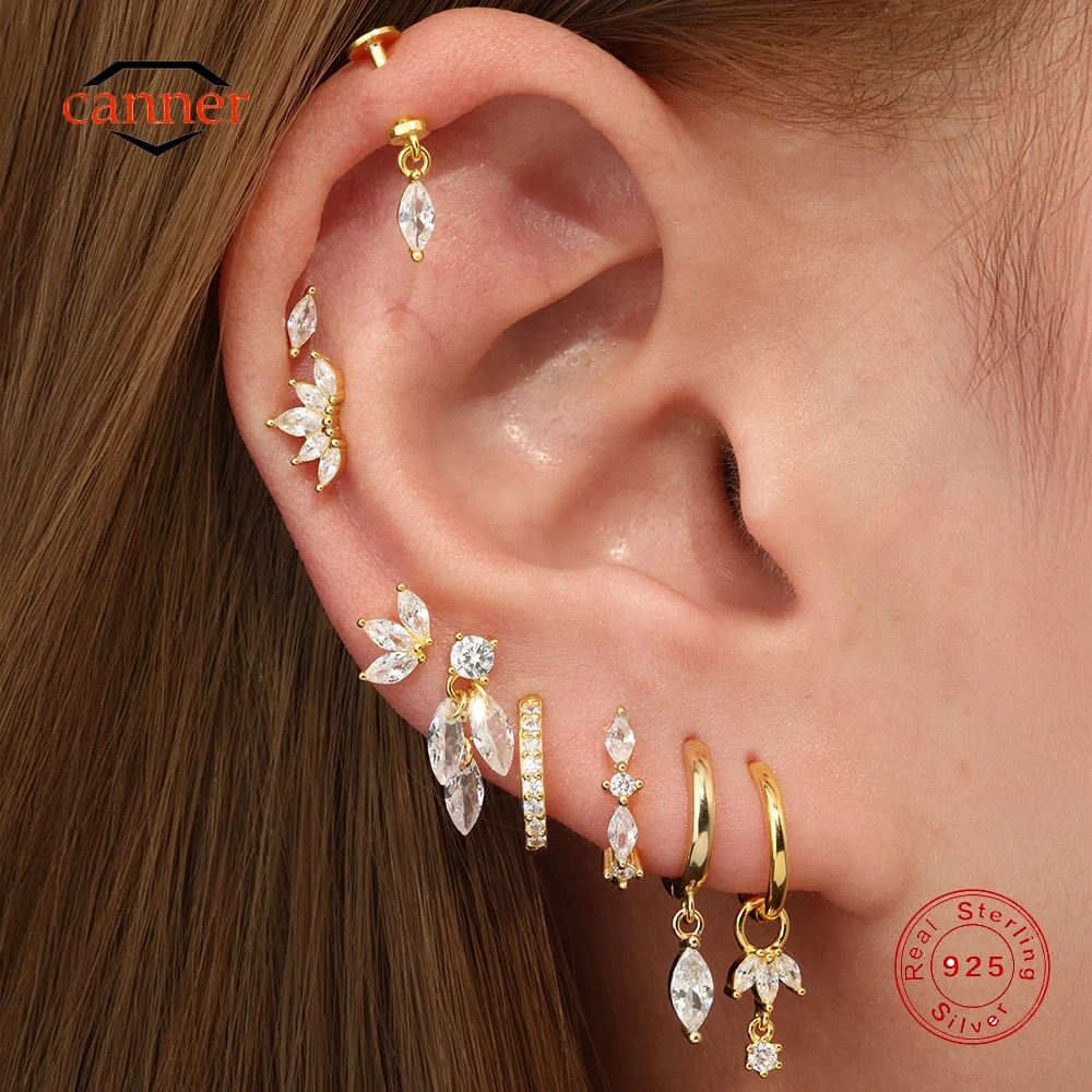 

CANNER 925 Sterling Silver Horse Eye White Zircon Piercing Earrings For Women Ins Minimalist Errings Fine Jewelry Party Gift