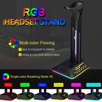 RGB Removable Desktop Organizer 2 USB Ports PC Desktop Earphone Holder Type-C RGB Lights Headphone Stand for Universal Headphone