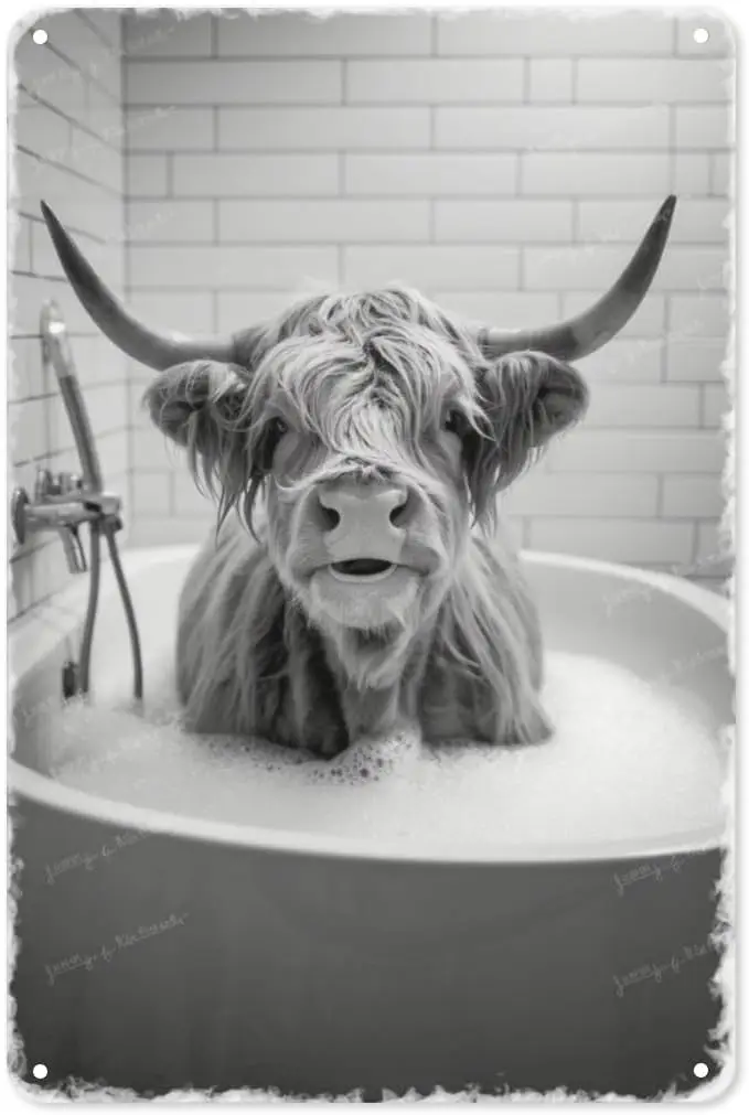 Farm Bath Time Tin Sign 8X12IN Whimsical Metal Wall Art for Ranch House, Kids Room & Rural Humor Decor sign