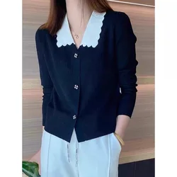 Women Clothing Solid Knitwear Spring Daily Casual Commuting Simple V-neck Fashion Short Sweaters Chic Button Cardigan Tops